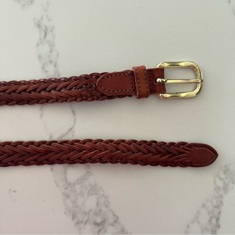 Anthropologie Tan Braided Belt with Gold Tone Metal Buckle